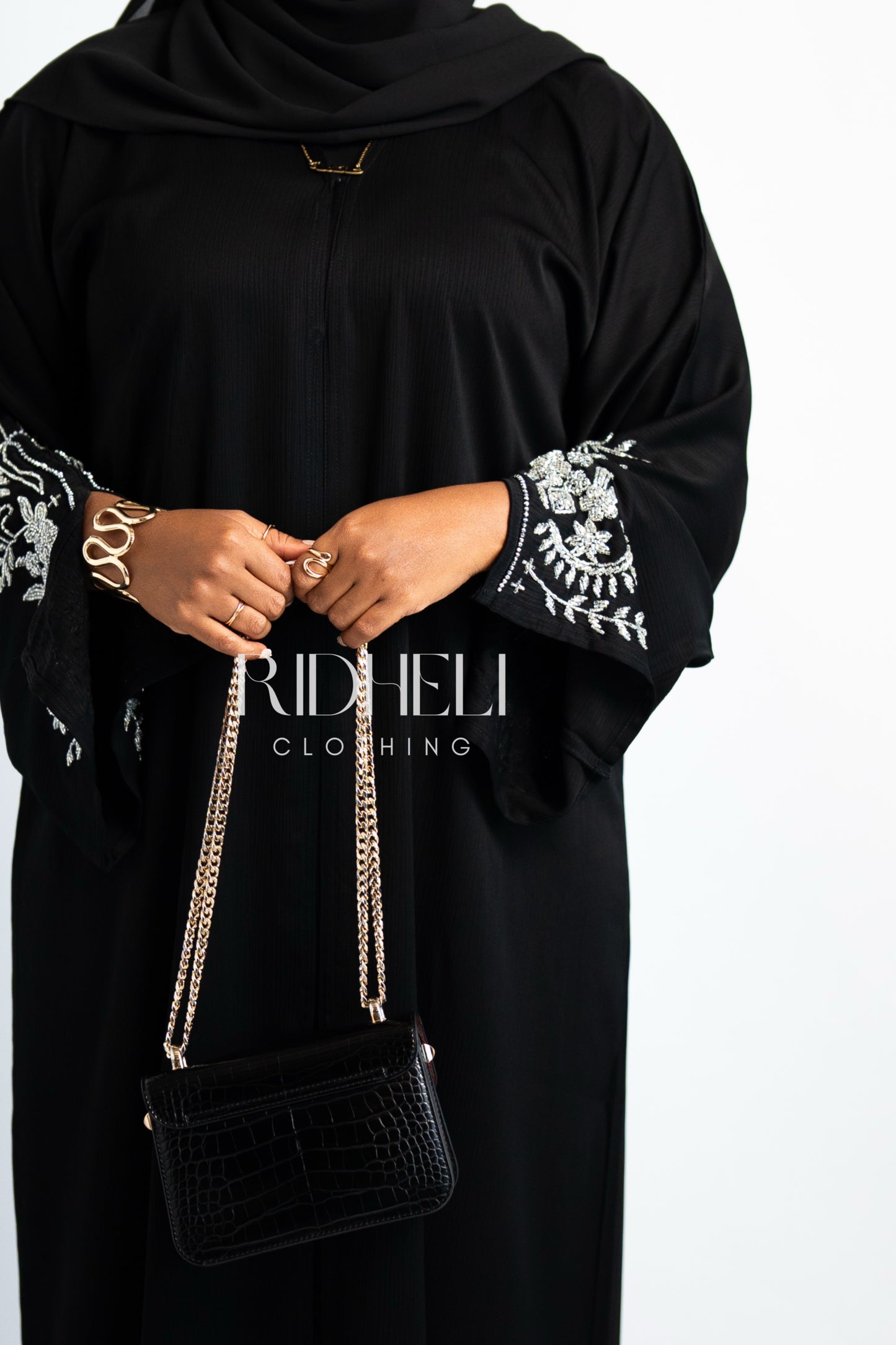 ZAILIN BLACK BEADED ABAYA