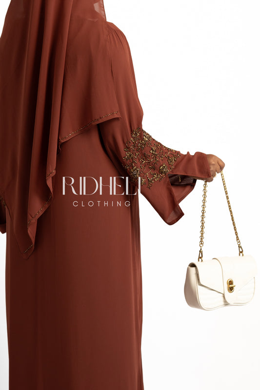 AMIRA BURNT ORANGE BEADED ABAYA