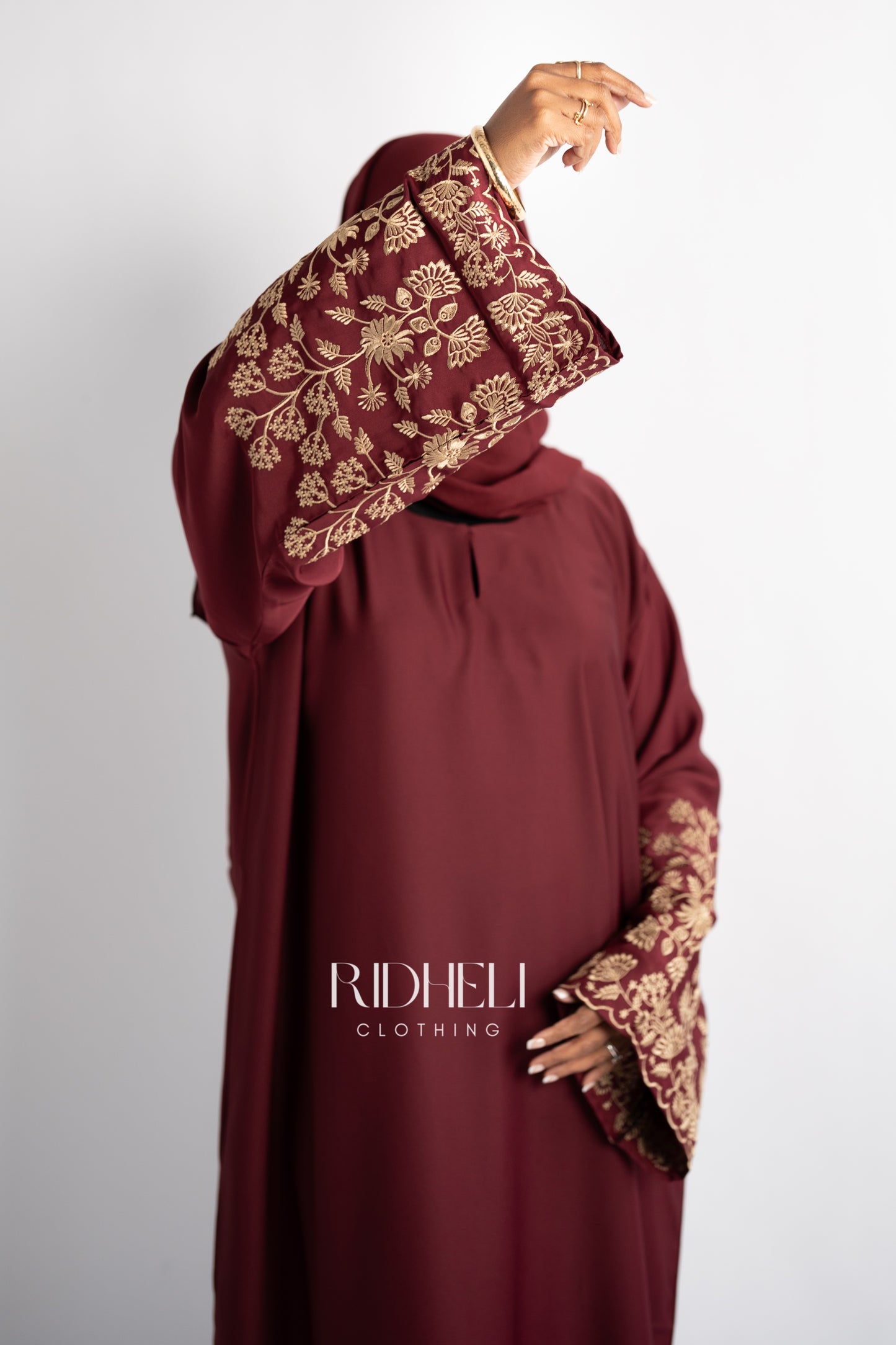 AMILA DARK RED EMBROIDERY ABAYA