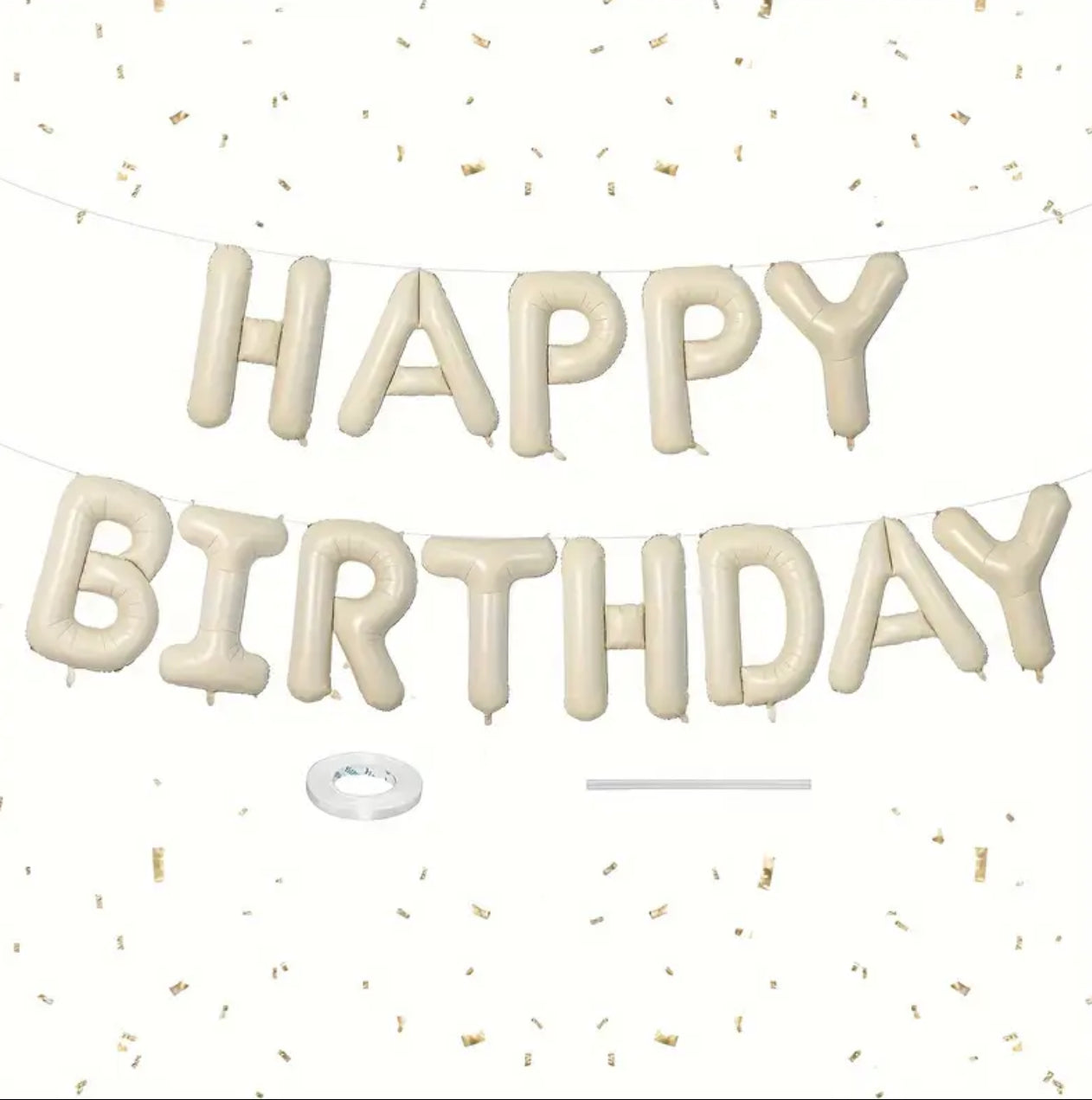 Cream Happy Birthday Aluminum Foil Banner