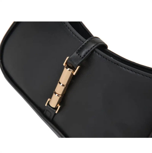 Black Shoulder Bag with Golden Tone Hardware & Strap