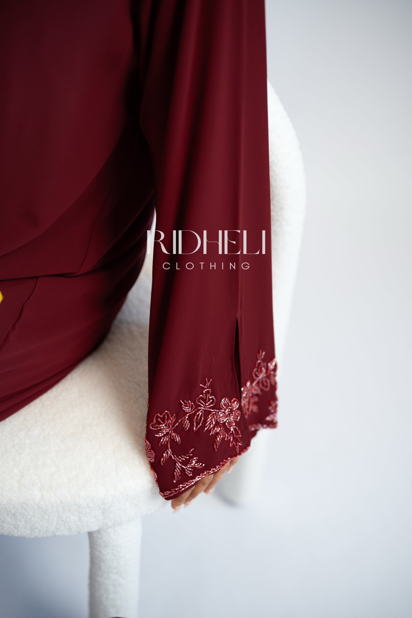 CIHAL DARK RED BEADED ABAYA