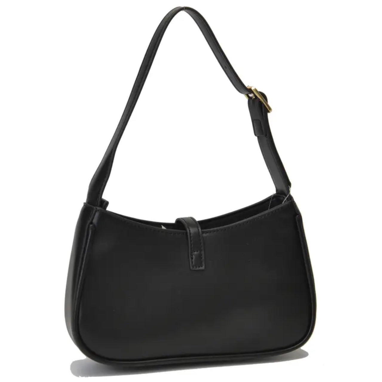 Black Shoulder Bag with Golden Tone Hardware & Strap
