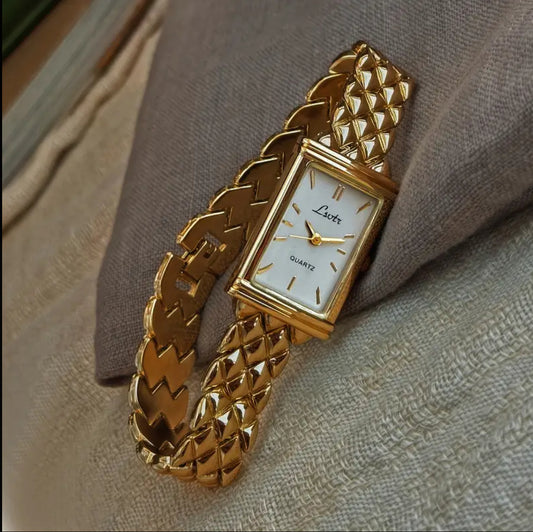 Vintage Golden Square Dial Women'S Watch