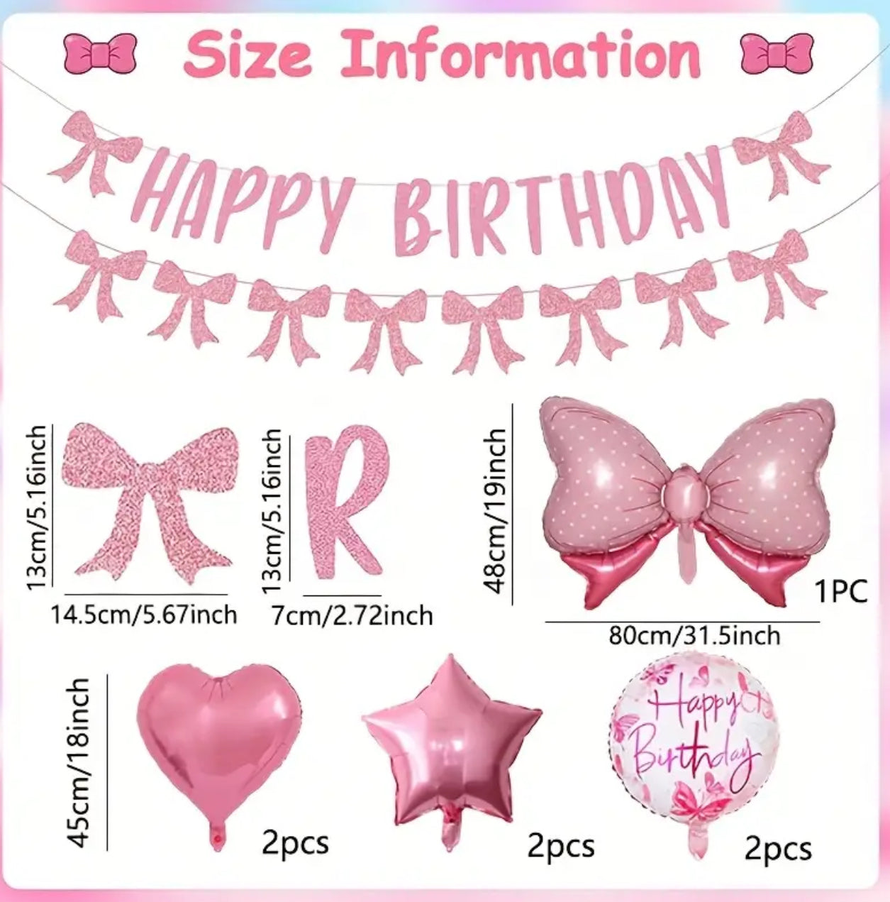 Pink Bow Themed Birthday Party Set