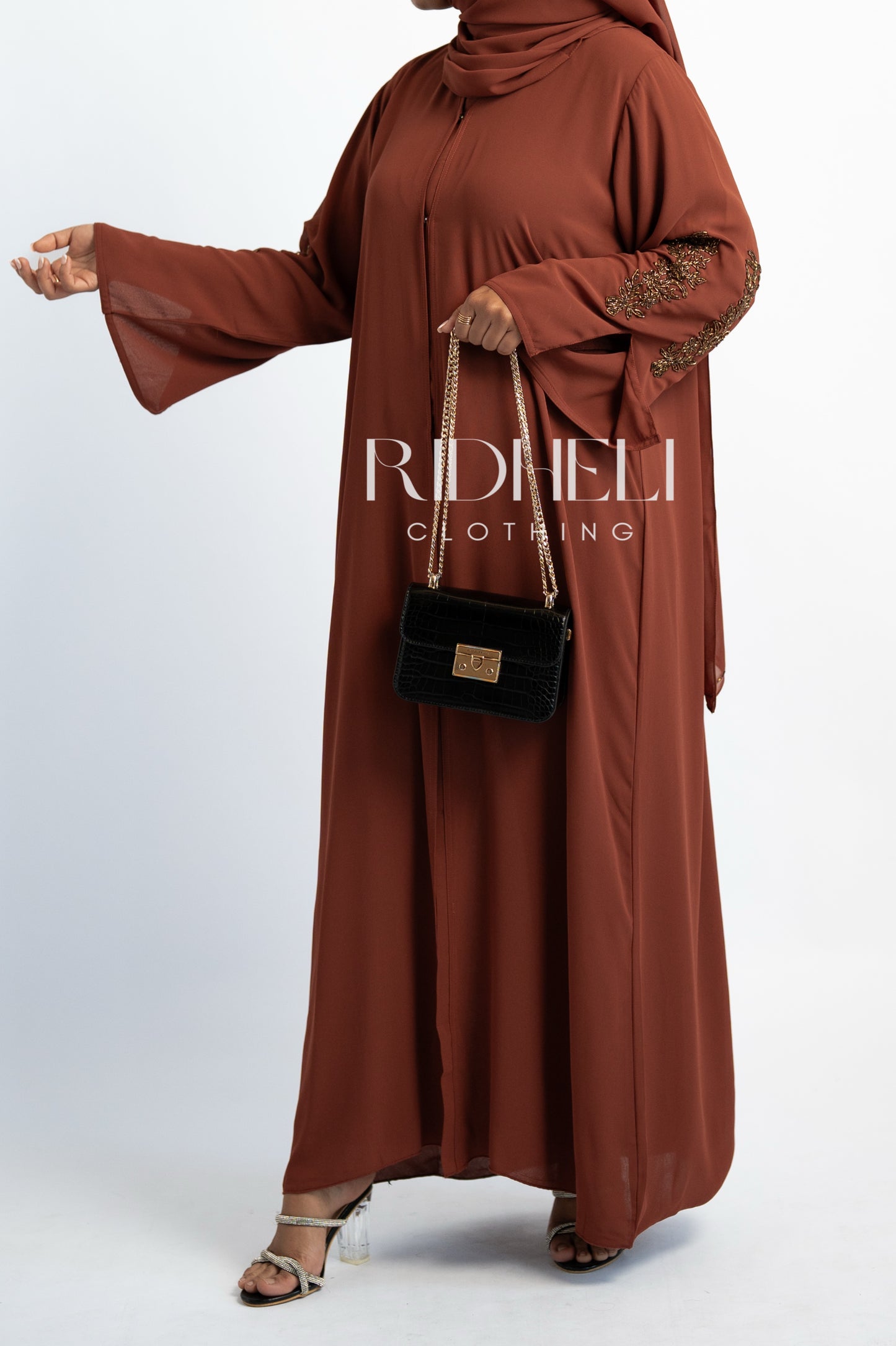 DUA BURNT ORANGE BEADED ABAYA