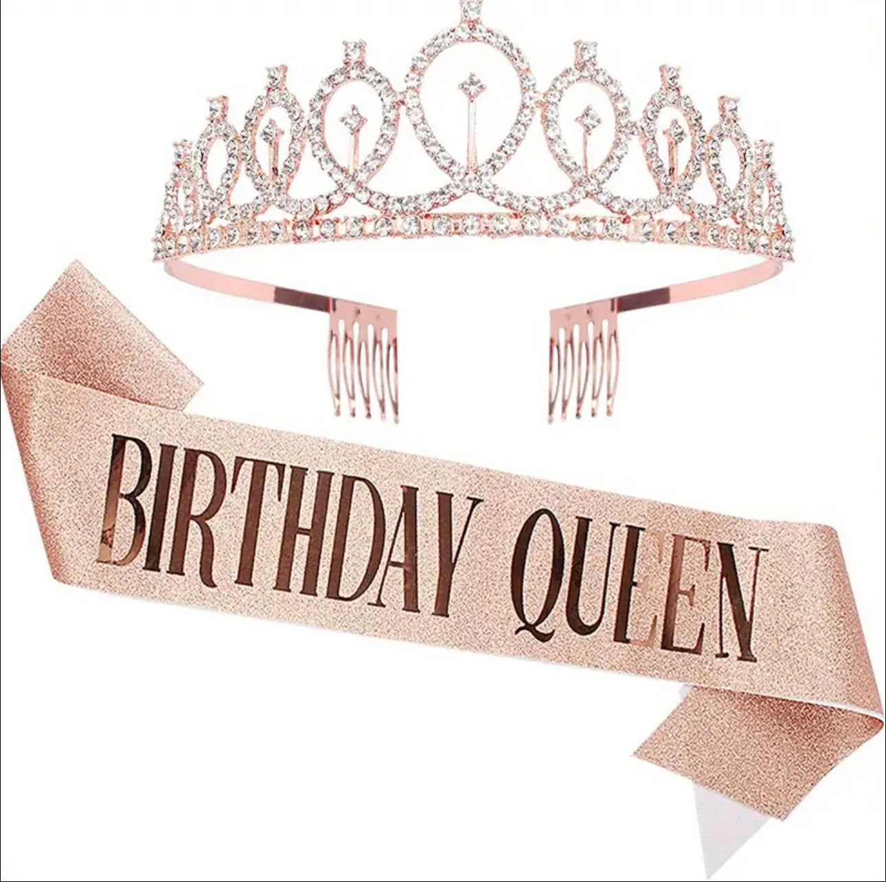 Birthday Queen Sash & Rhinestone Tiara Set