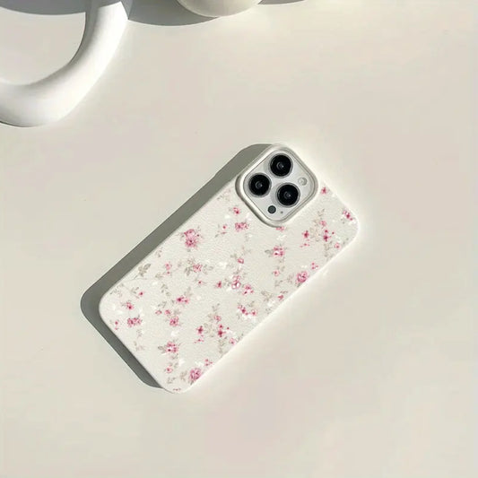Spring Pink Pattern Faux Leather Phone Case