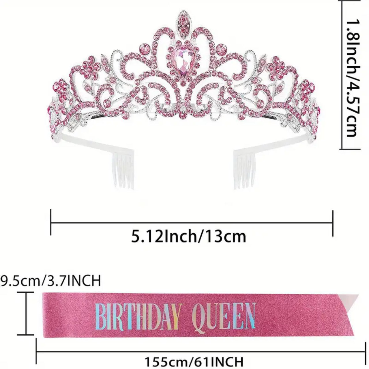 Birthday Queen Sash & Rhinestone Tiara Set