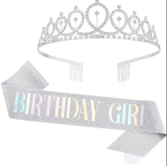 Birthday Girl Sash & Rhinestone Tiara Set