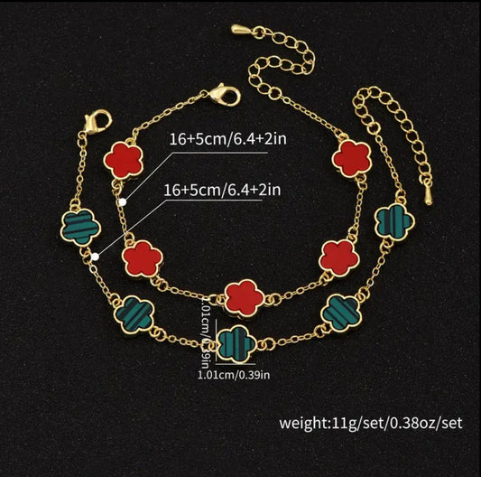 Flower Charm Bracelet 2pcs