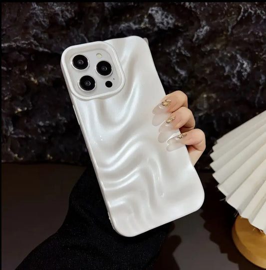 White minimalist elegant three-dimensional personality water ripple design phone case