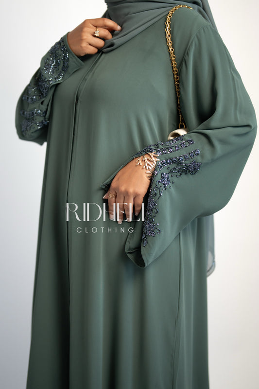 NADWA GREEN BEADED ABAYA