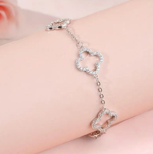Cubic Clover Silver Tone Bracelet