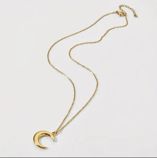 Gold Crescent Moon Necklace (Stainless Steel)