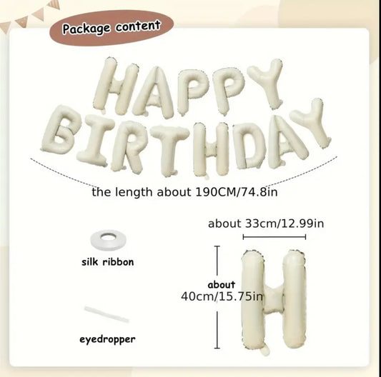 Cream Happy Birthday Aluminum Foil Banner