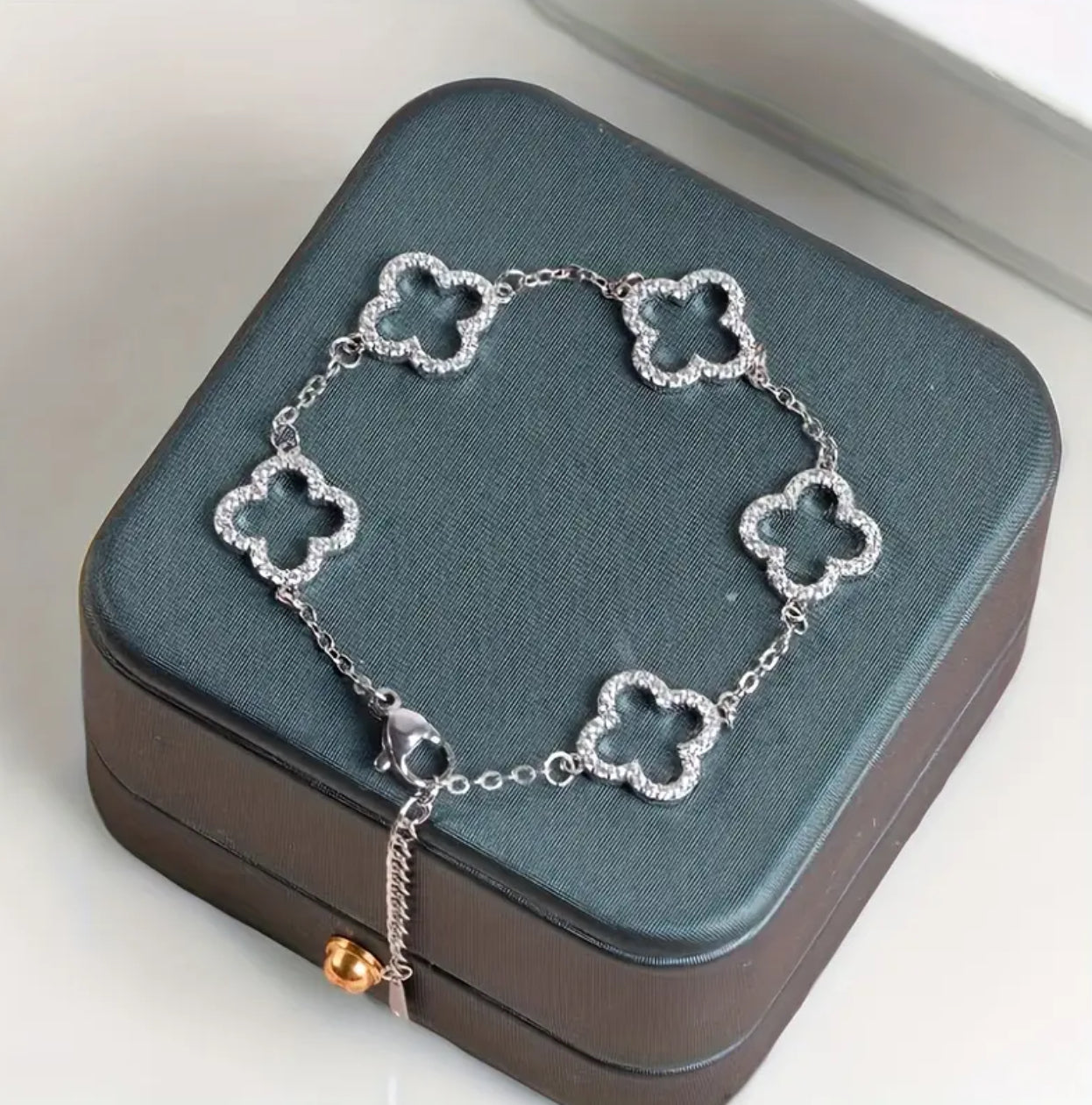 Cubic Clover Silver Tone Bracelet