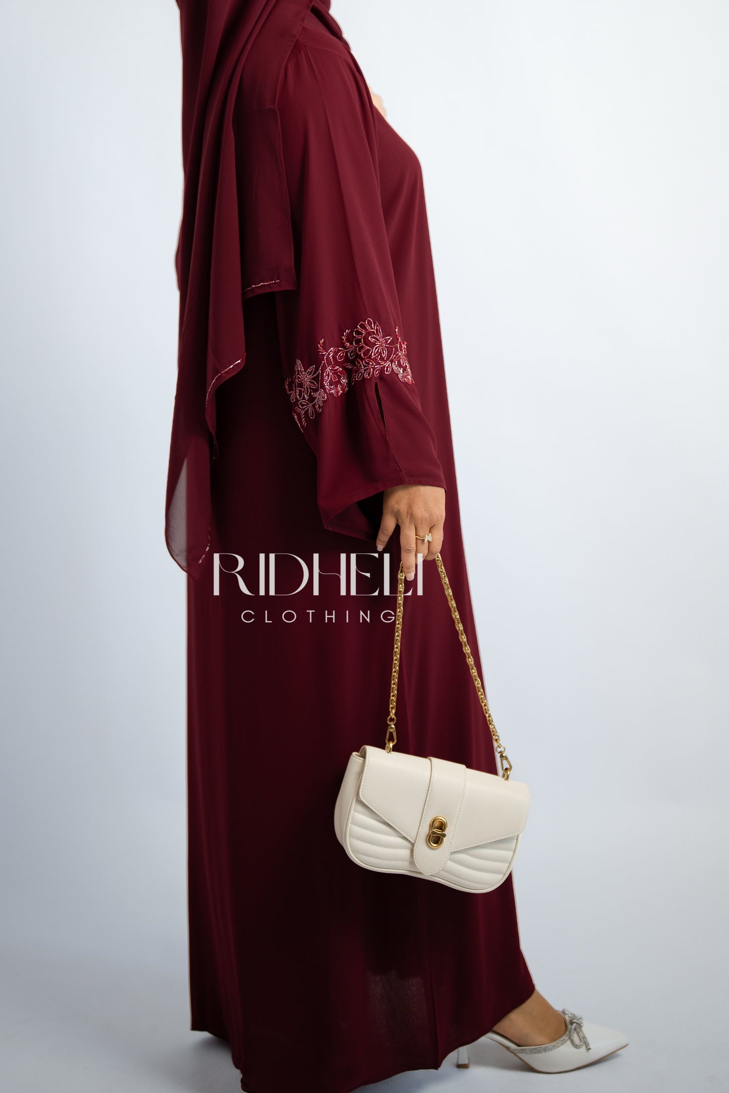 ALYA DARK RED BEADED ABAYA