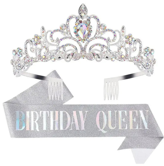 Birthday Queen Sash & Rhinestone Tiara Set