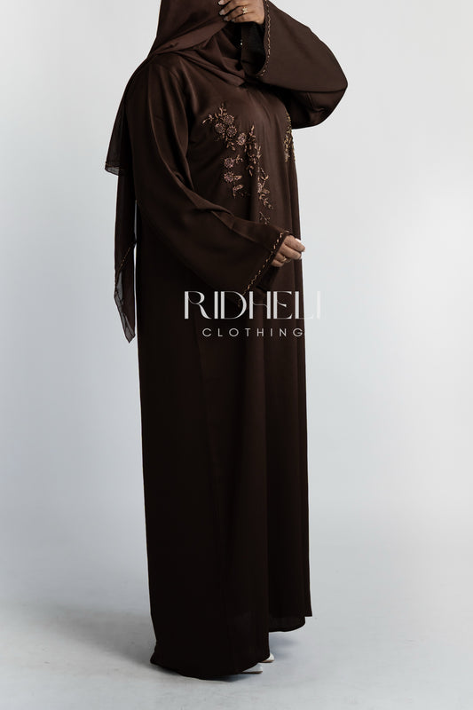 SARA BROWN BEADED ABAYA