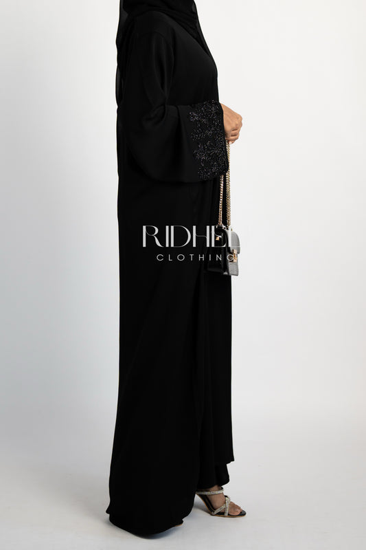 SUMAI BLACK BEADED BEADED ABAYA