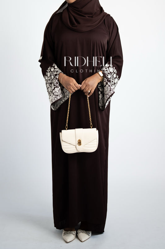 FARA DARK BROWN EMBROIDERY ABAYA