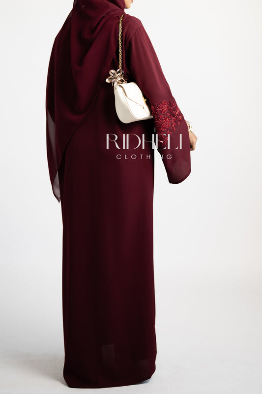 NOOR DARK RED BEADED ABAYA