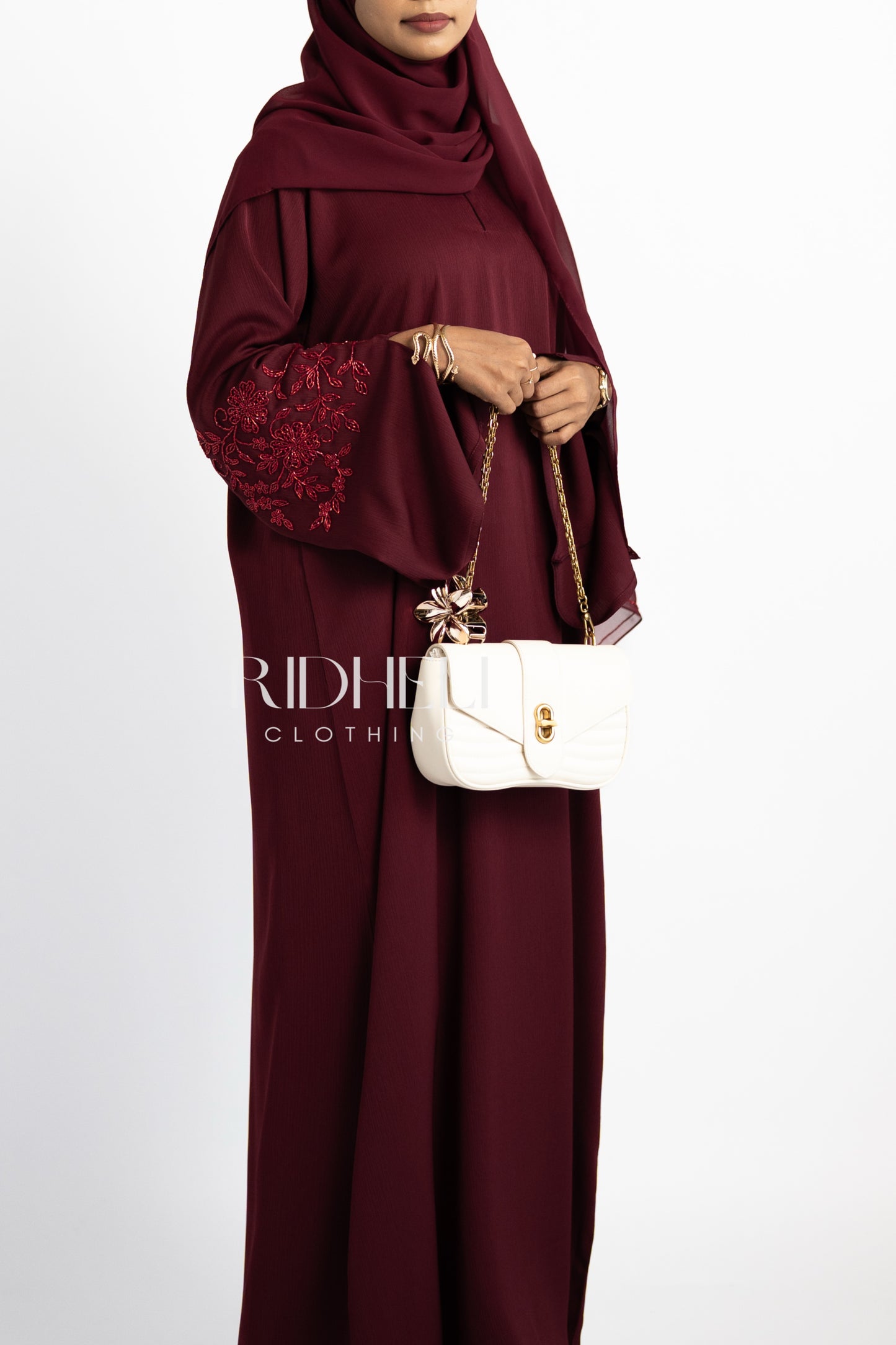 NOOR DARK RED BEADED ABAYA
