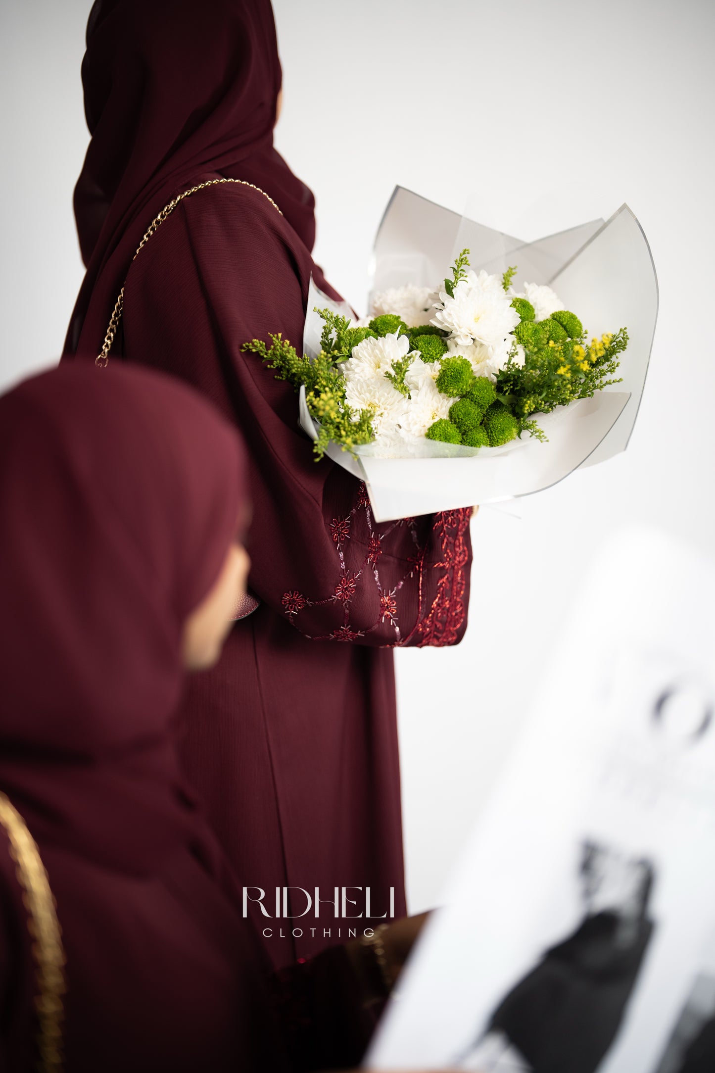INAAN DARK RED BEADED ABAYA