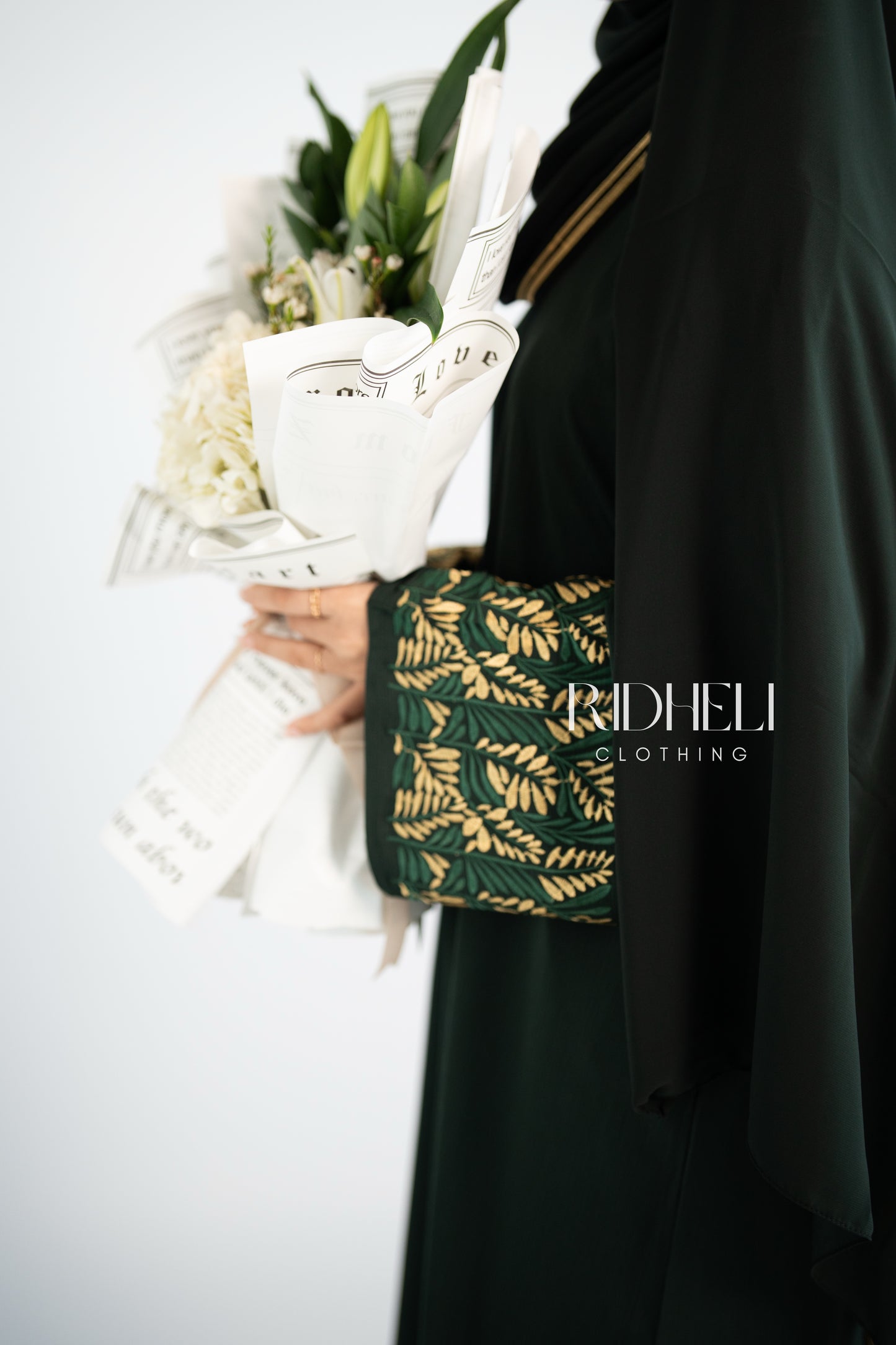 ELLY DARK GREEN EMBROIDERD ABAYA