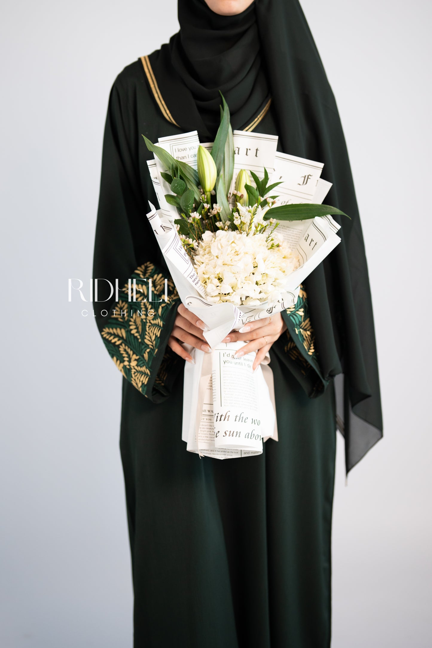 ELLY DARK GREEN EMBROIDERD ABAYA