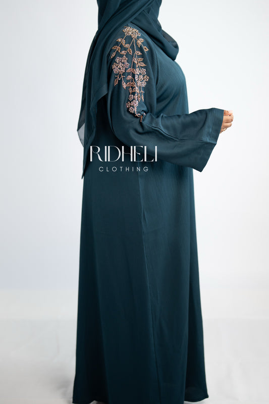ARMA TEAL BLUE BEADED ABAYA