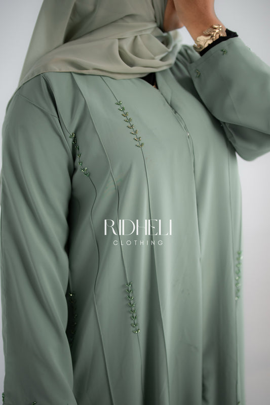 EESHAL GREEN BEADED ABAYA