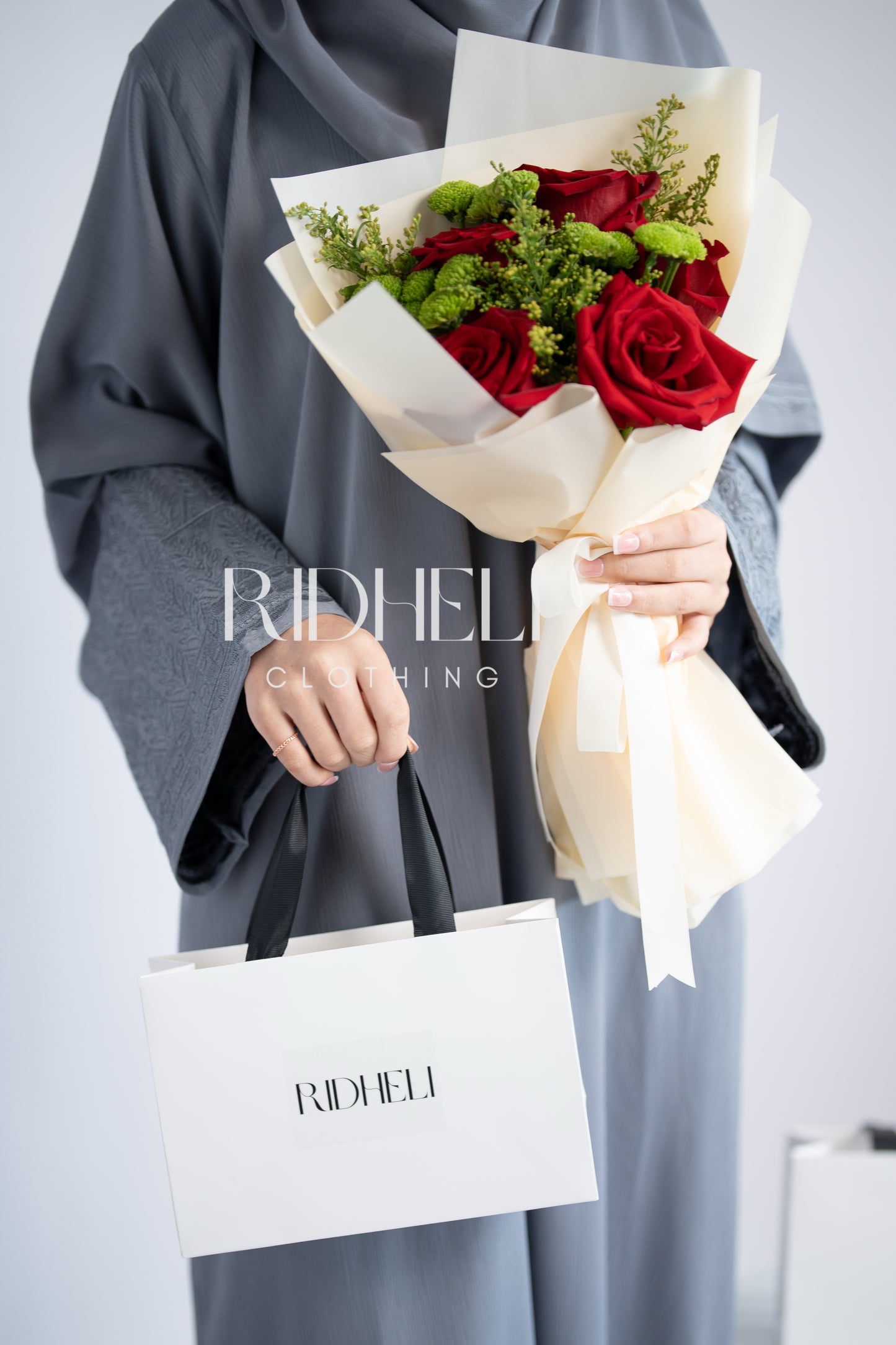 ASAAM GRAY EMBROIDERD ABAYA