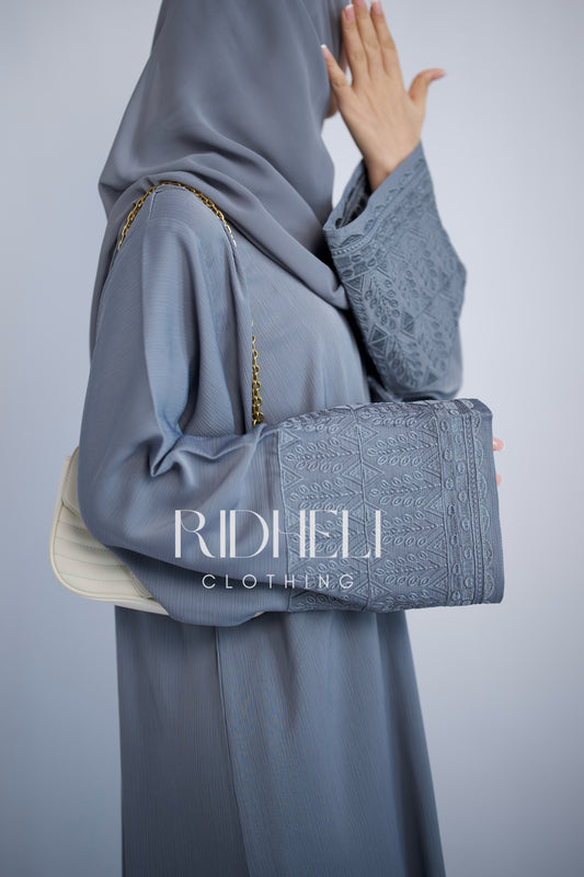 ASAAM GRAY EMBROIDERD ABAYA