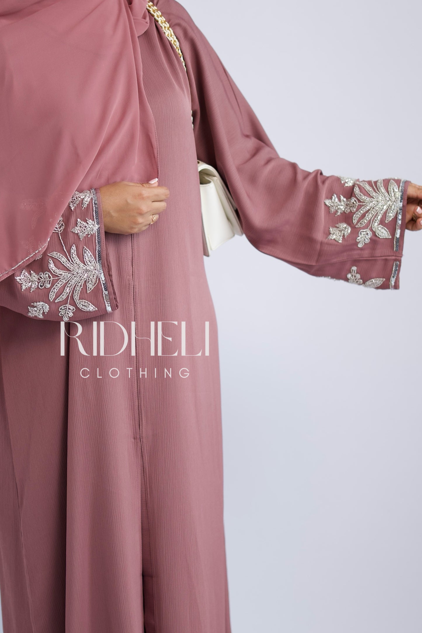 HUDA PINK BEADED ABAYA