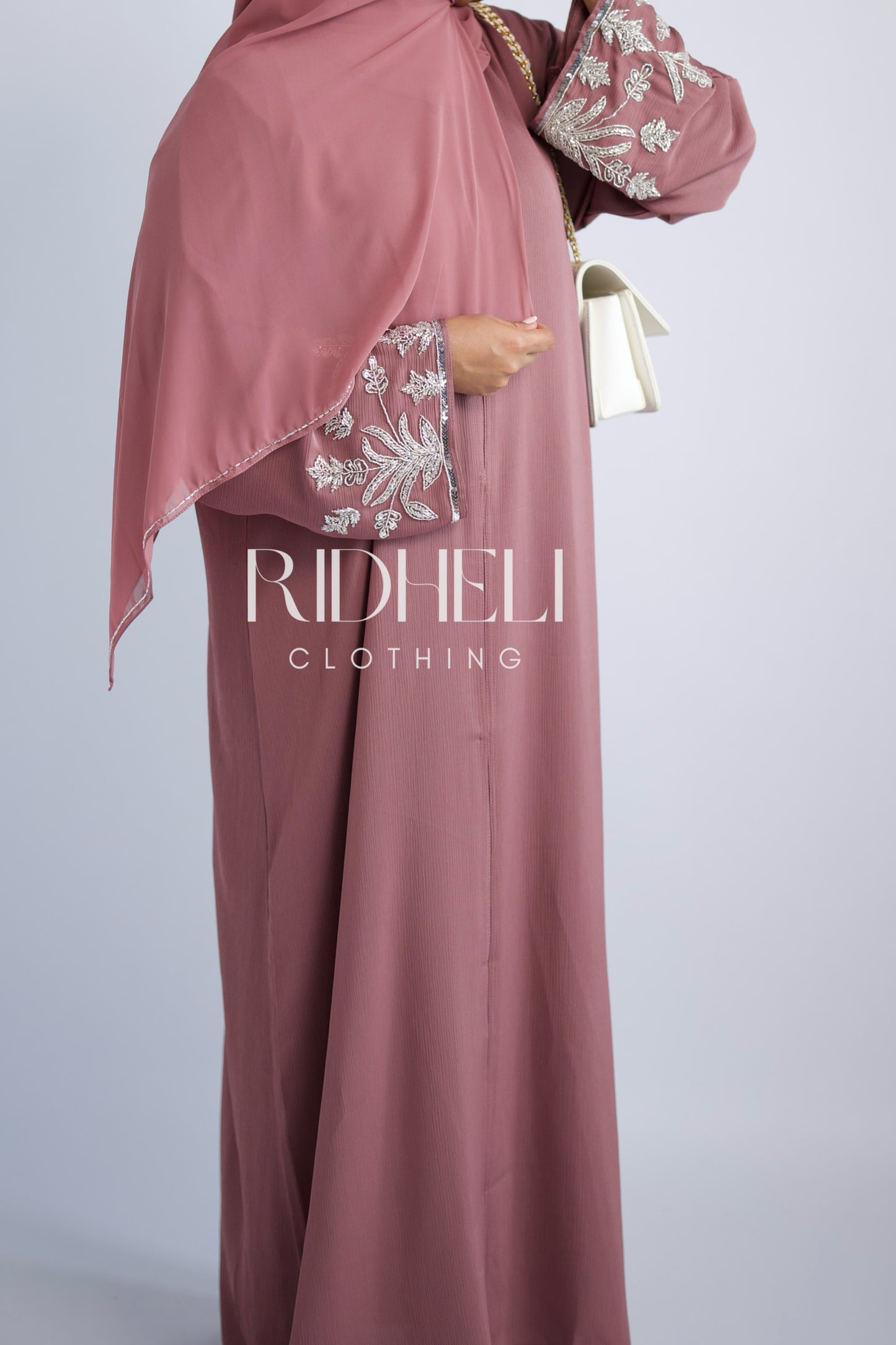 HUDA PINK BEADED ABAYA