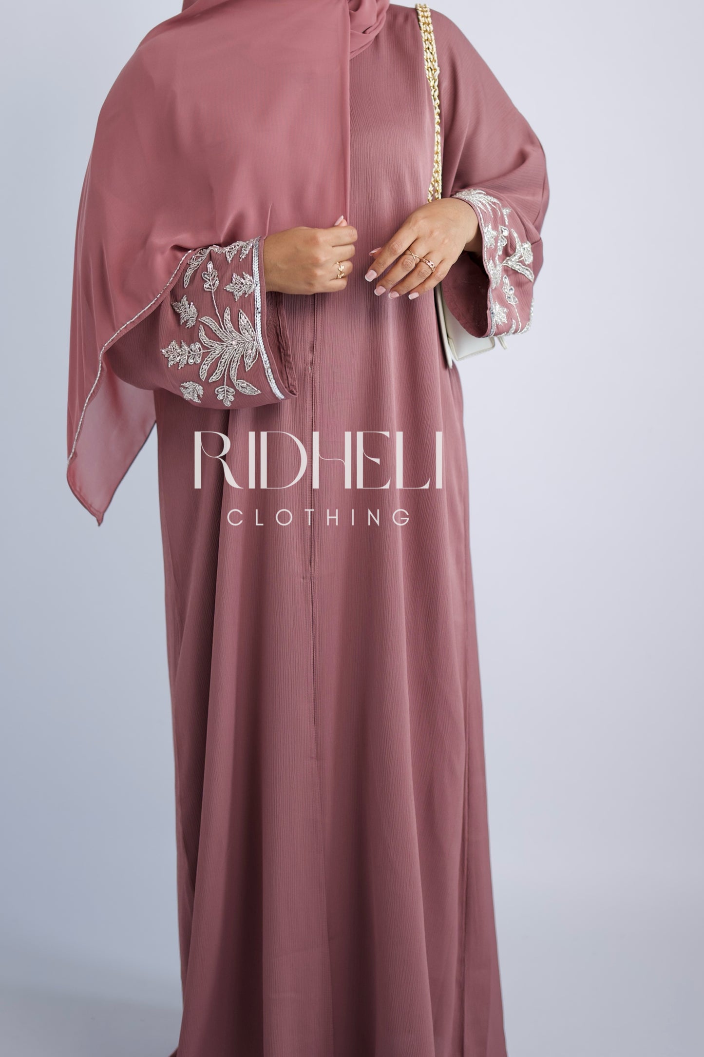 HUDA PINK BEADED ABAYA