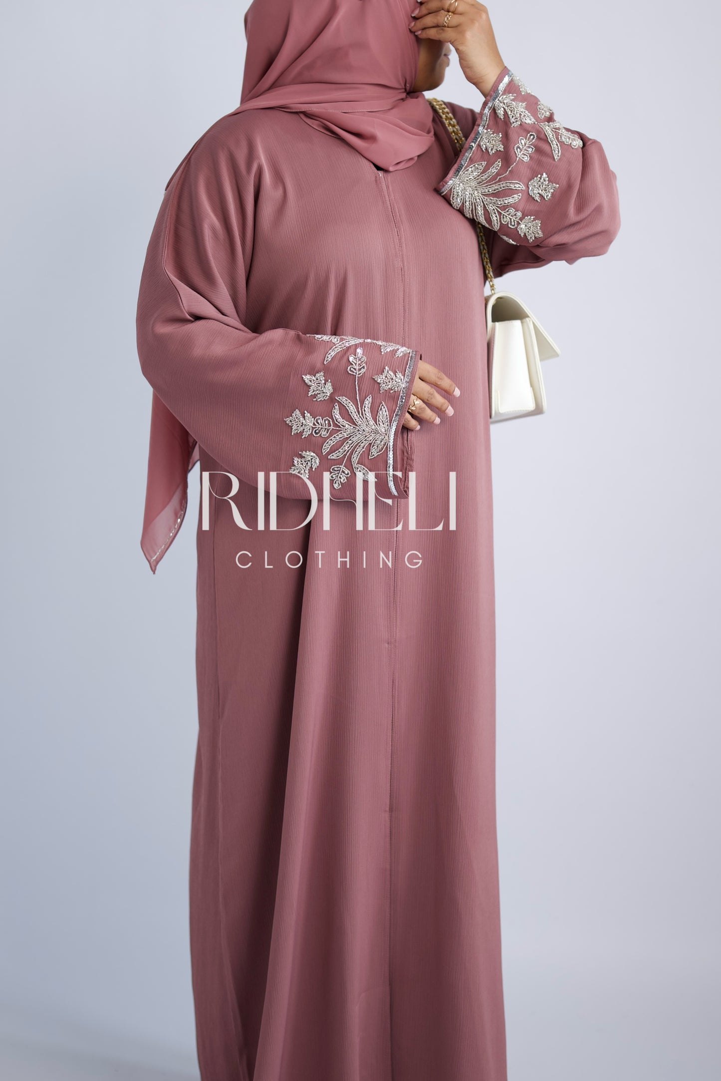 HUDA PINK BEADED ABAYA