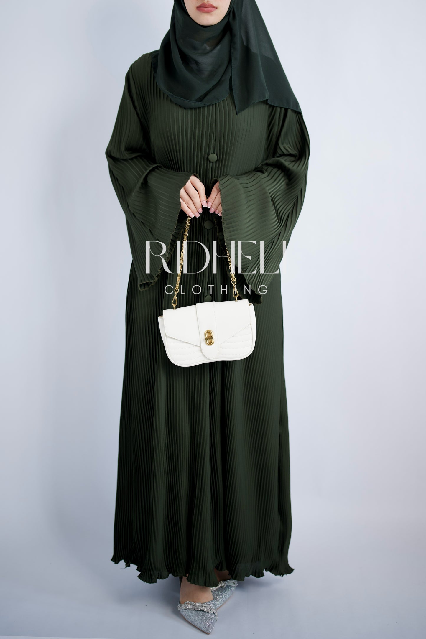 OLIVE GREEN PLEATED ABAYA