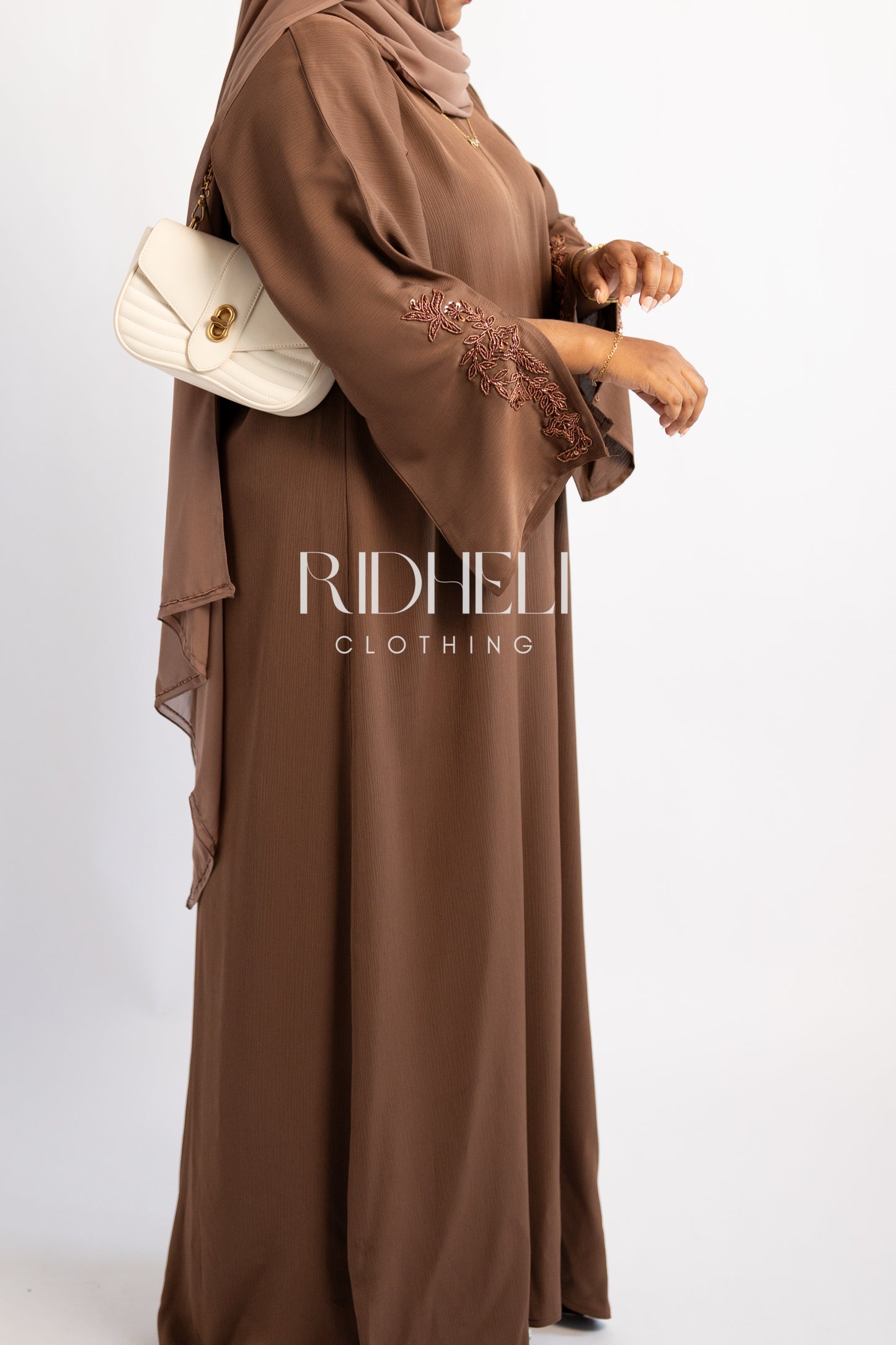 ALEEFA BROWN BEADED ABAYA