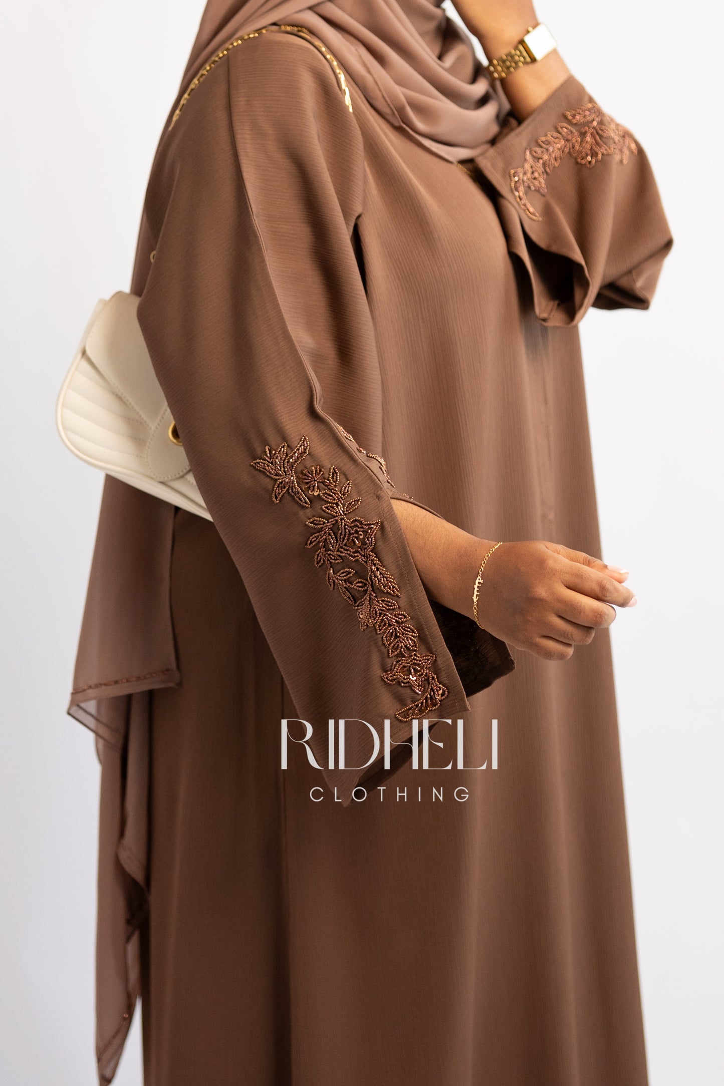 ALEEFA BROWN BEADED ABAYA