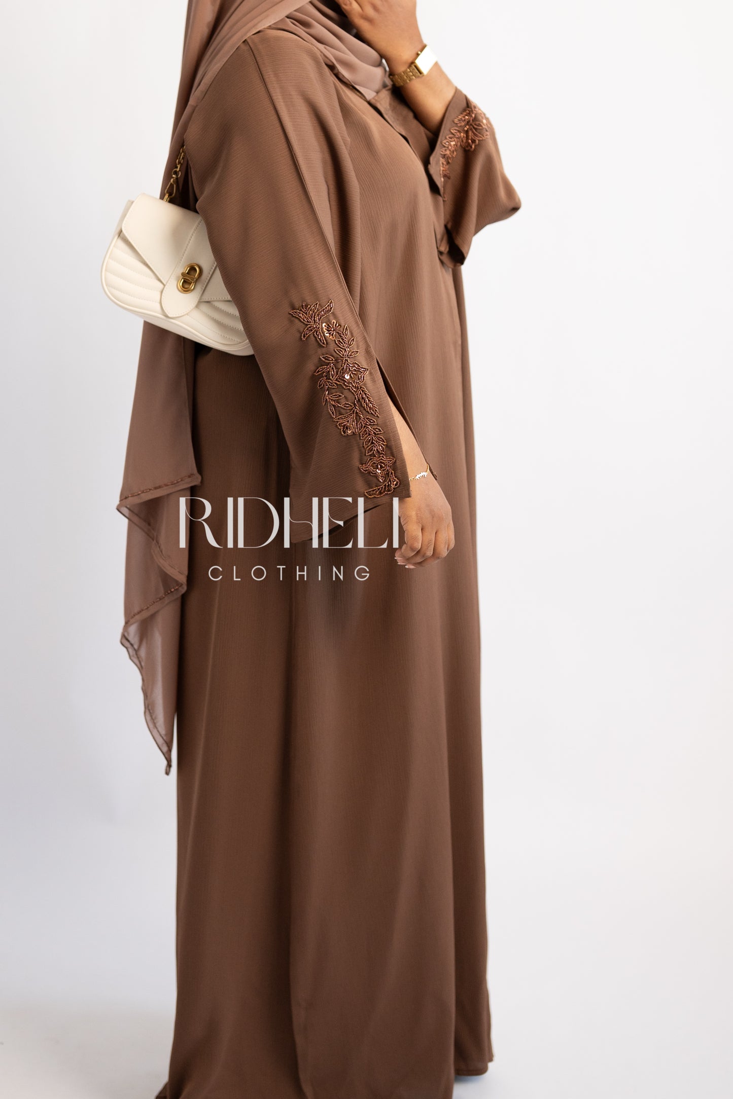 ALEEFA BROWN BEADED ABAYA