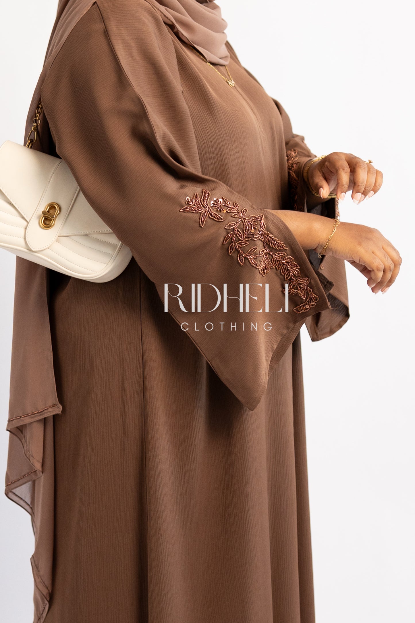 ALEEFA BROWN BEADED ABAYA