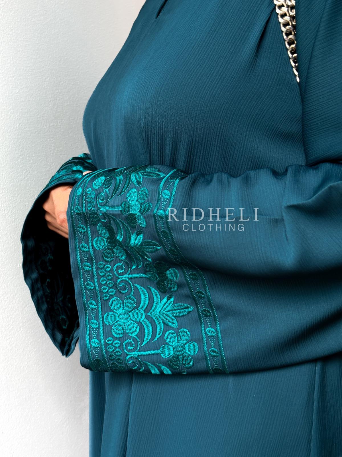 NAAZ TEAL EMBROIDERY ABAYA