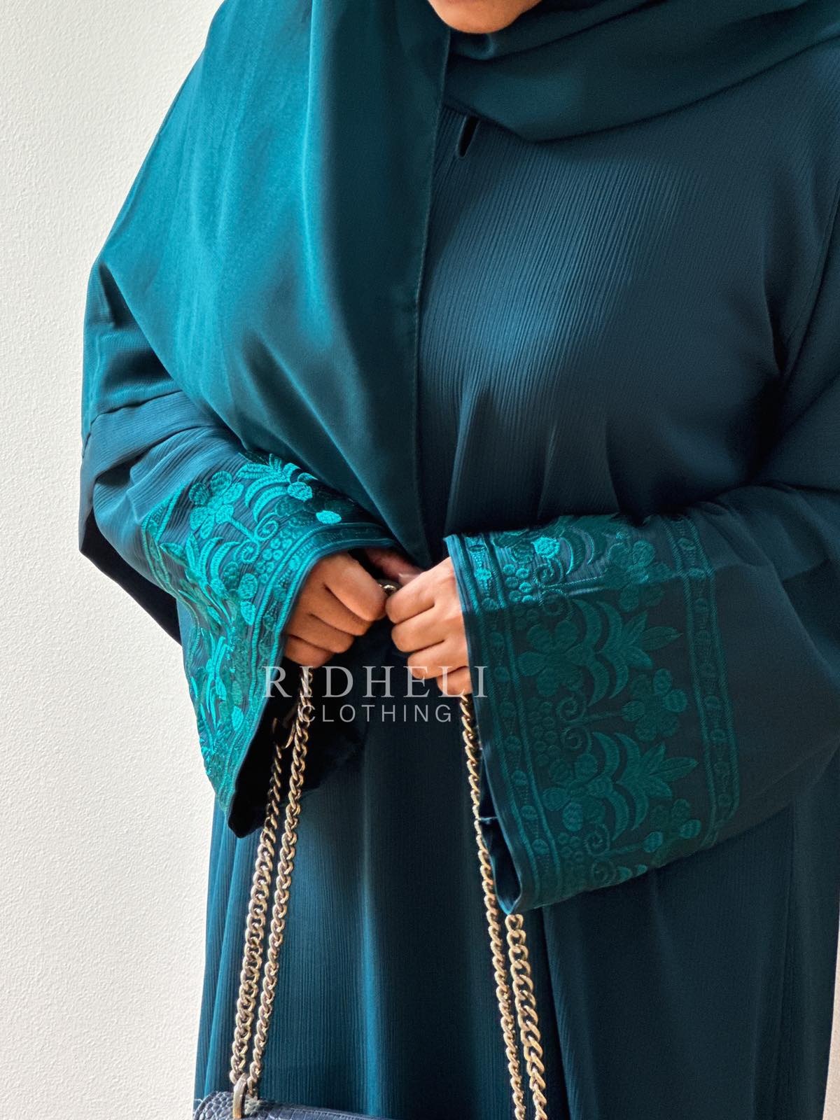 NAAZ TEAL EMBROIDERY ABAYA