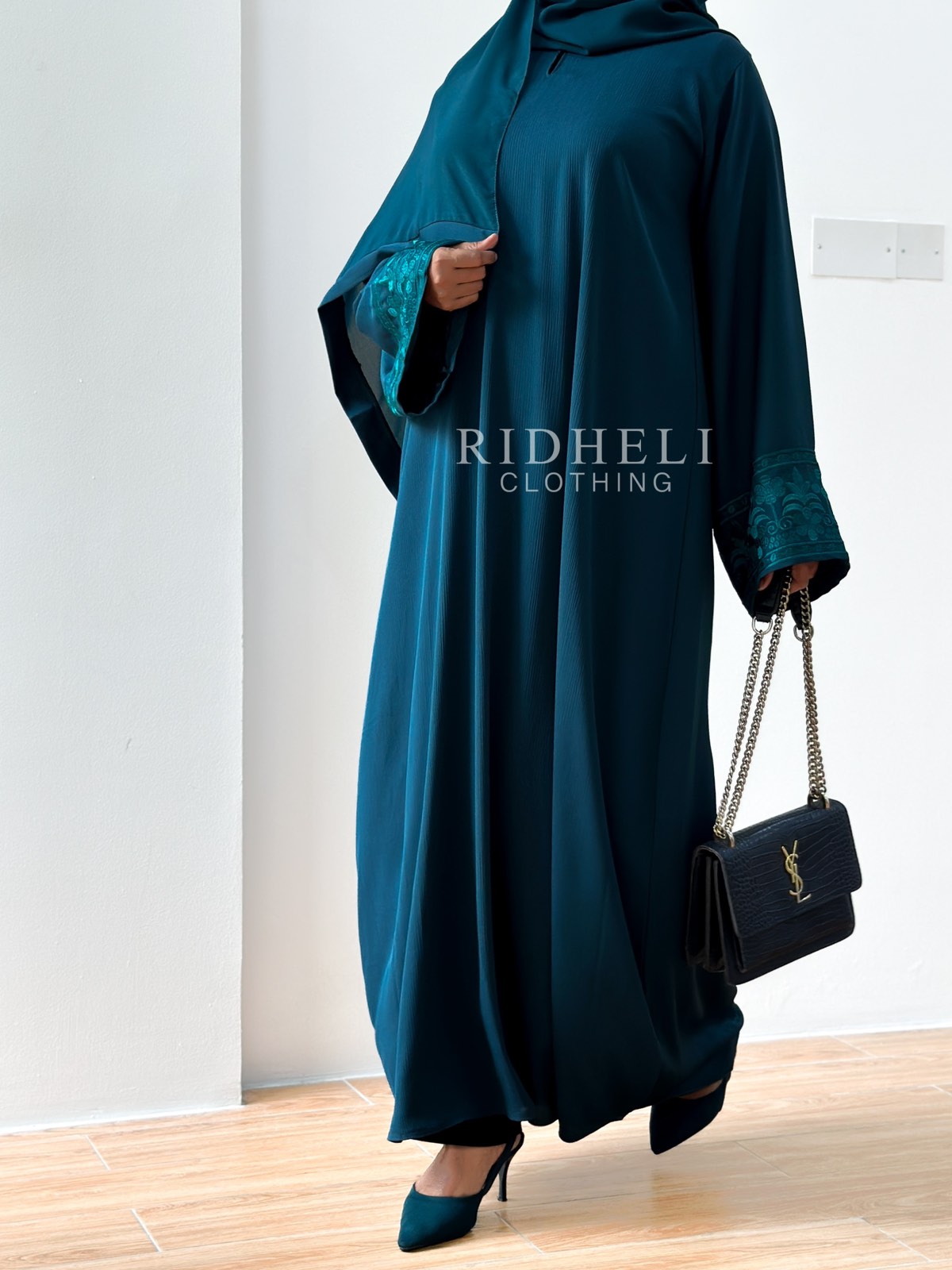 NAAZ TEAL EMBROIDERY ABAYA