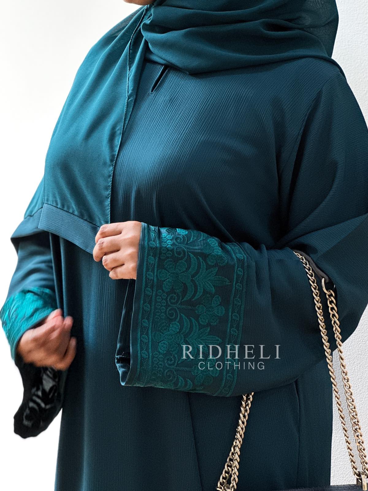 NAAZ TEAL EMBROIDERY ABAYA