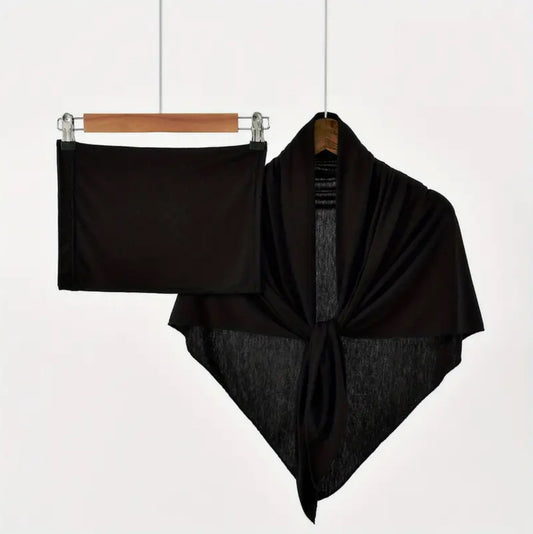 Women'S Solid Color Triangle Scarf Tube Inner Cap Set