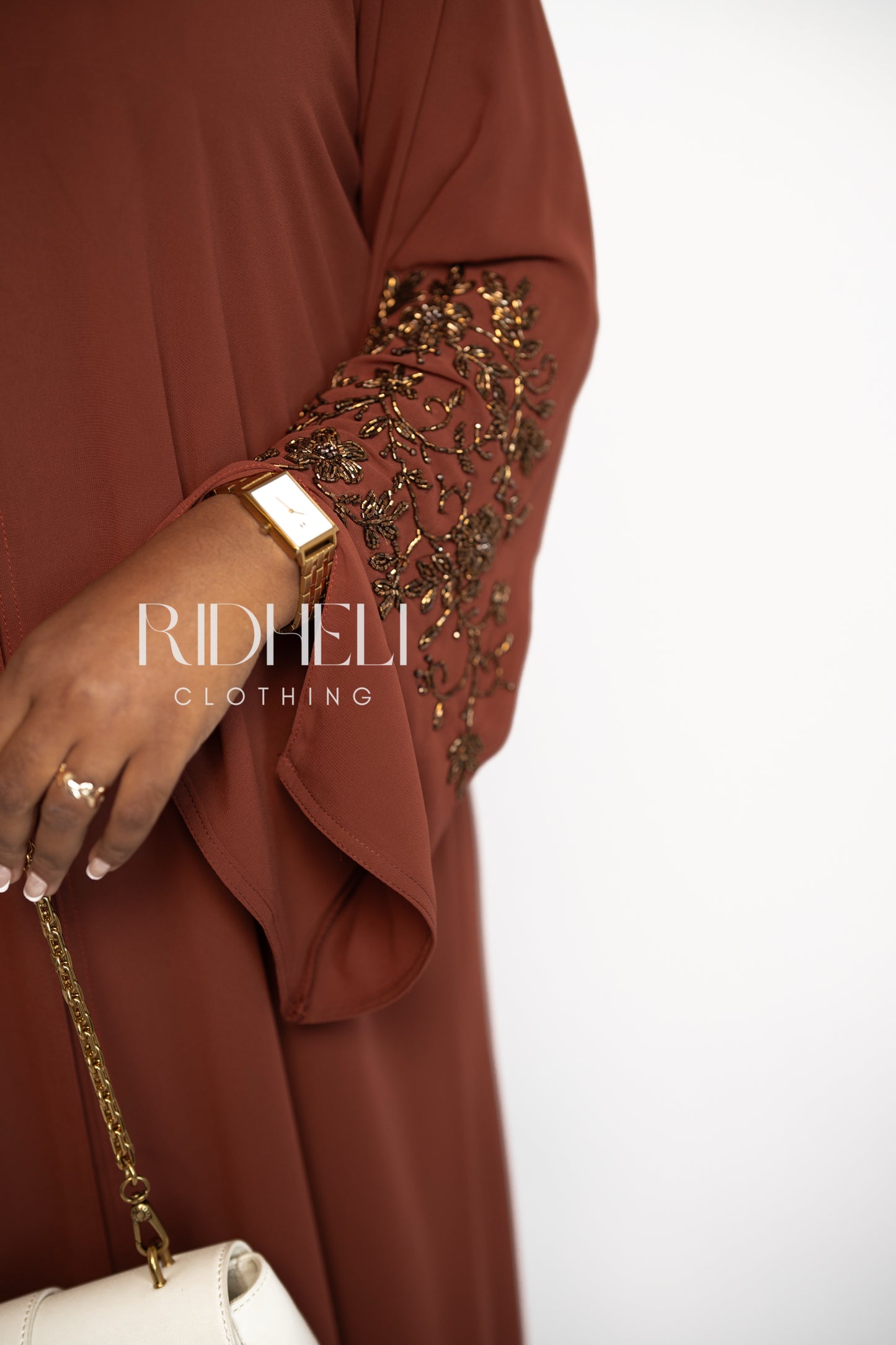 AMIRA BURNT ORANGE BEADED ABAYA